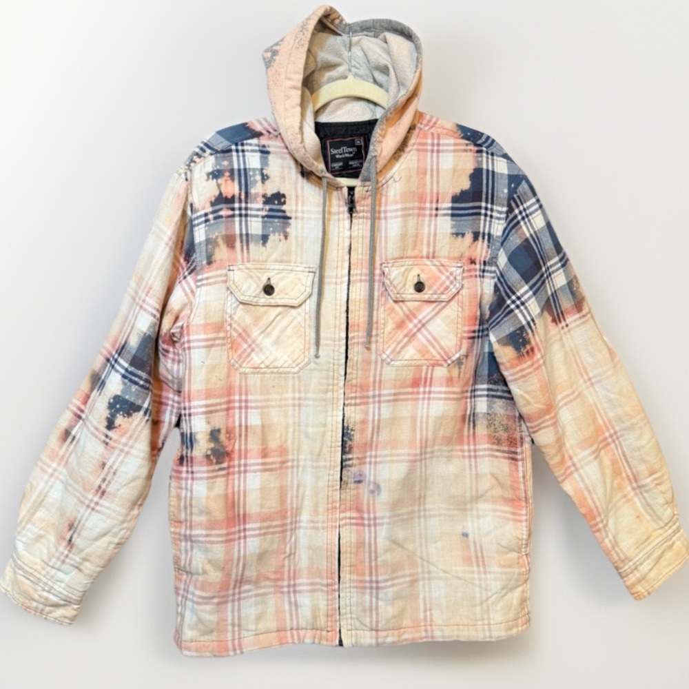Reworked Men’s Plaid Hooded Jacket Handmade Custom Flannel M